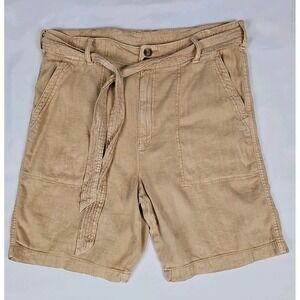 Vtg Y2K American Eagle Shorts High Waist Tie Belt Tan Linen Blend Sz 16